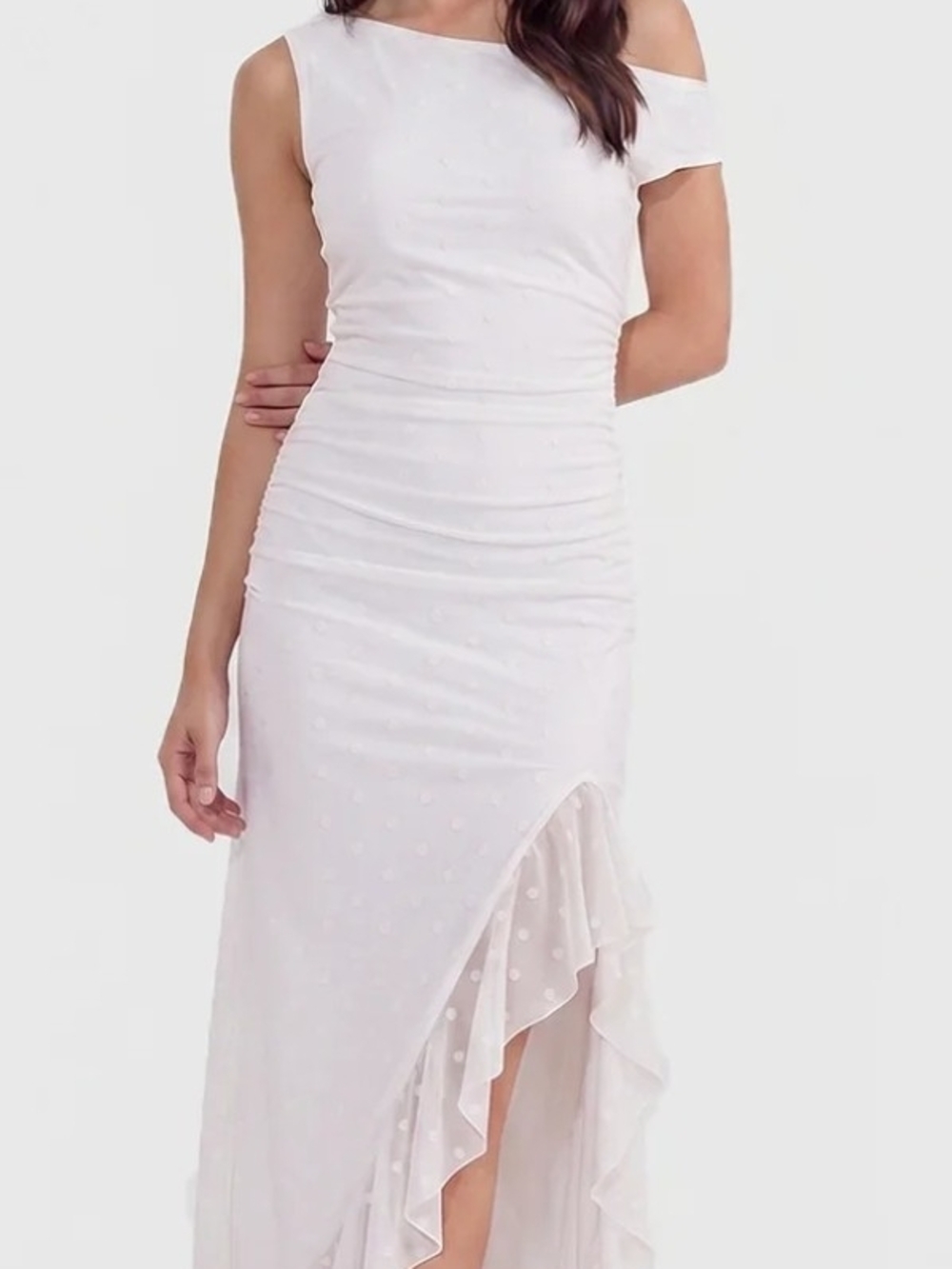 White One-Shoulder Ruffled Maxi Dress